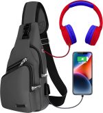Sling Bag Crossbody Backpack for Women Men Chest Bag Hiking Bag with USB Charging Port for Camping Biking Travel Cycling